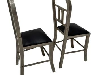 Two French Art Deco Side Chairs with Black Leather Seats, 1930s